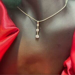 Sterling Silver Drop Pendant Necklace 3-Stone CZ